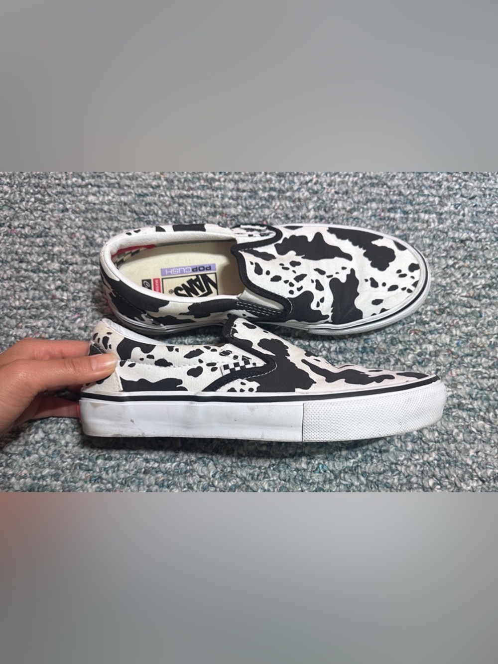 Vans Unisex Slip-On Sneakers in Black and White Cow Print - Picture 5 of 11